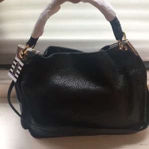 Black Soft Pebbled Leather Henri Bendel Hobo Bag